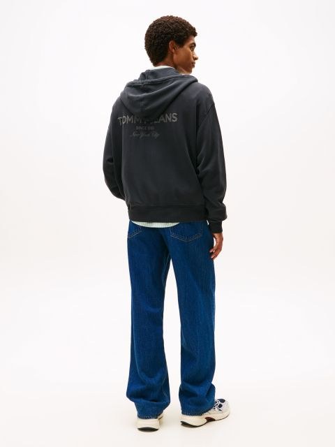 Felpa Tommy jeans 90S full zip con cappuccio nero slavato