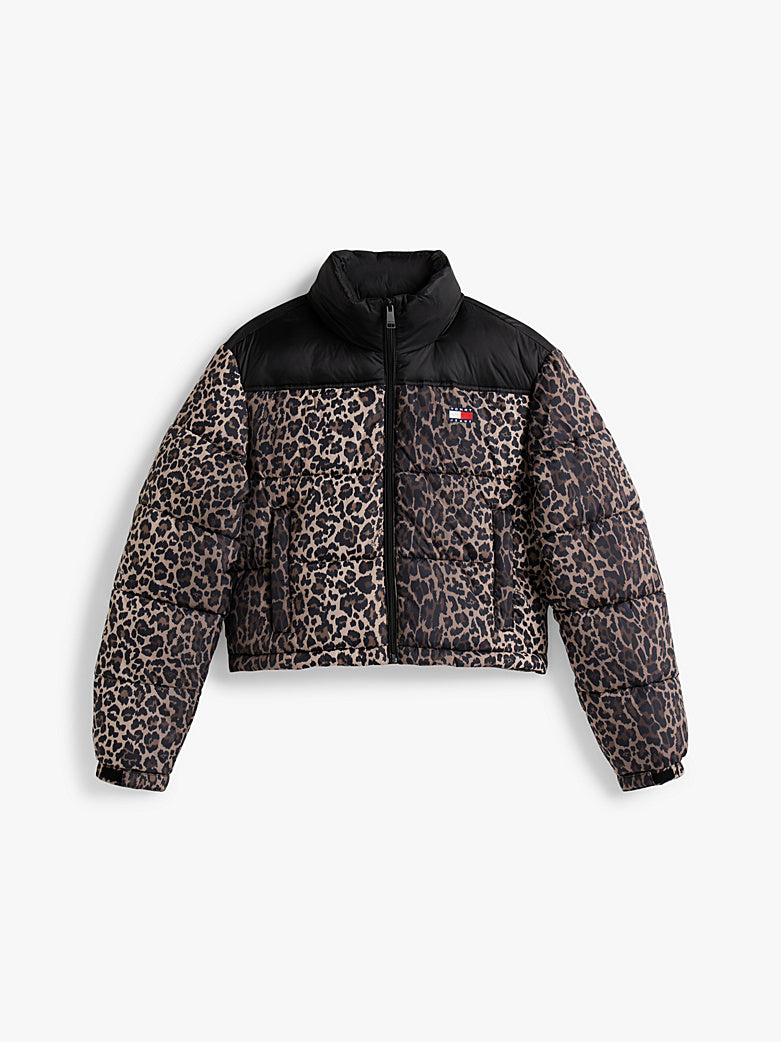 Giacca imbottita crop leopardata