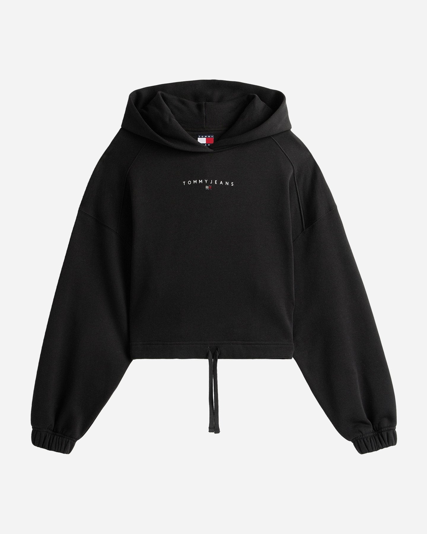 Felpa Tommy jeans crop con laccio con cappuccio nero