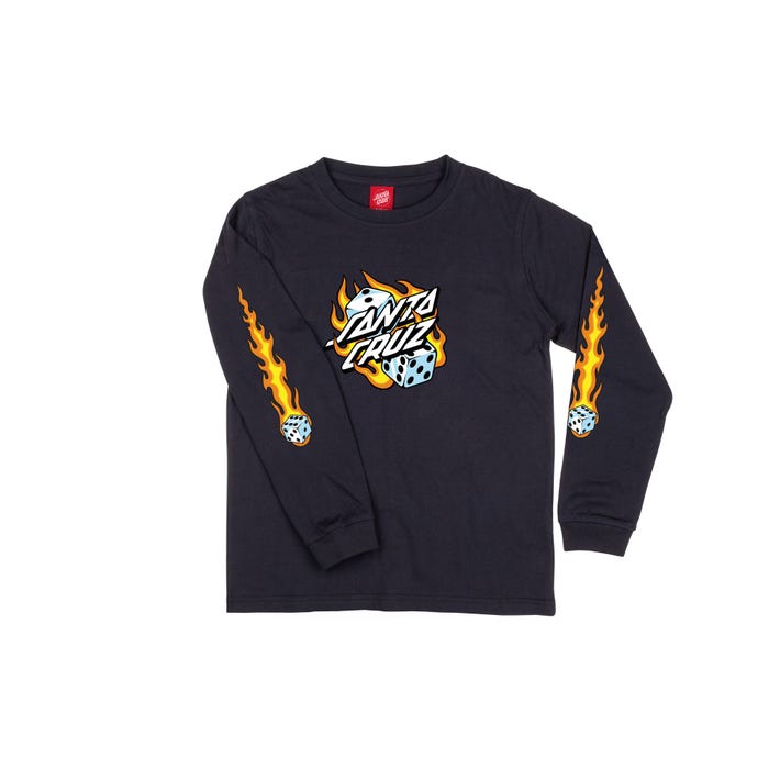 T-shirt Flaming dice a maniche lunghe nero - 6/14 ANNI