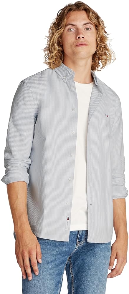 Camicia Oxford slim fit bianco righe blu