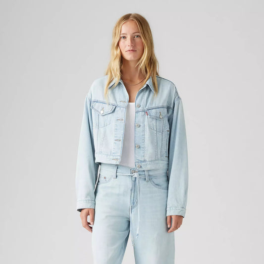 Giacca Shrunken anni 90 in denim chiaro