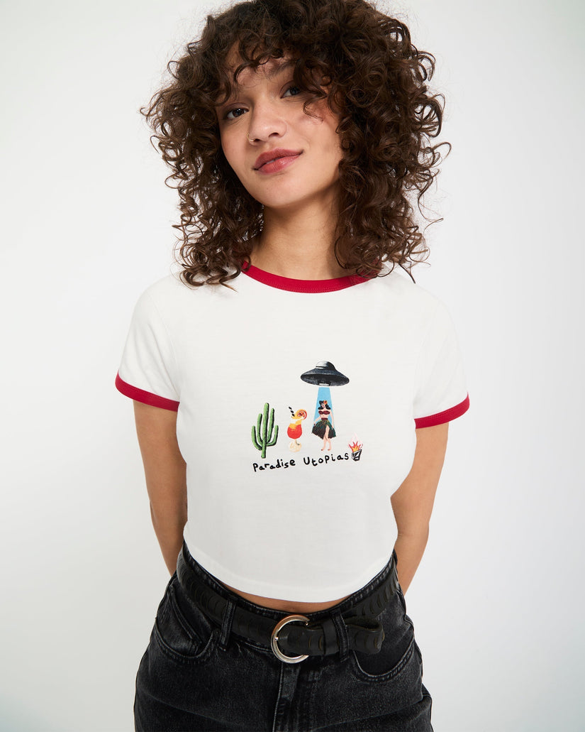 T-Shirt Mickey mason crop panna