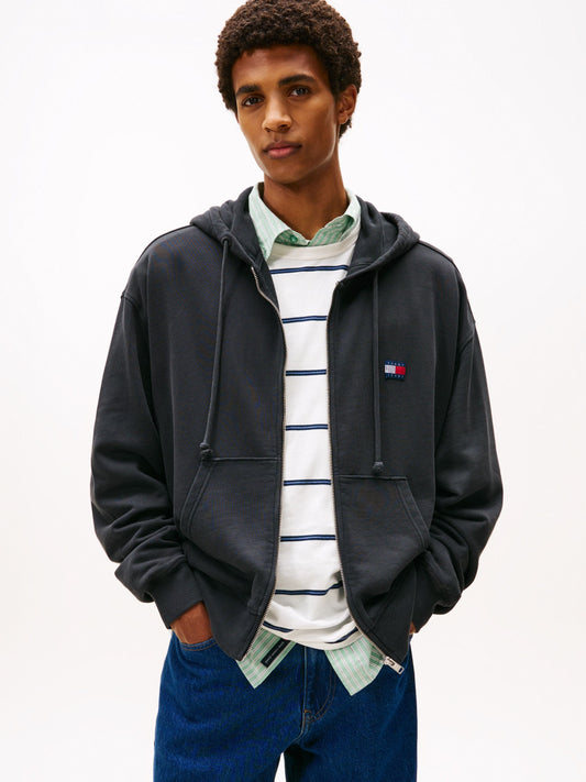 Felpa Tommy jeans 90S full zip con cappuccio nero slavato