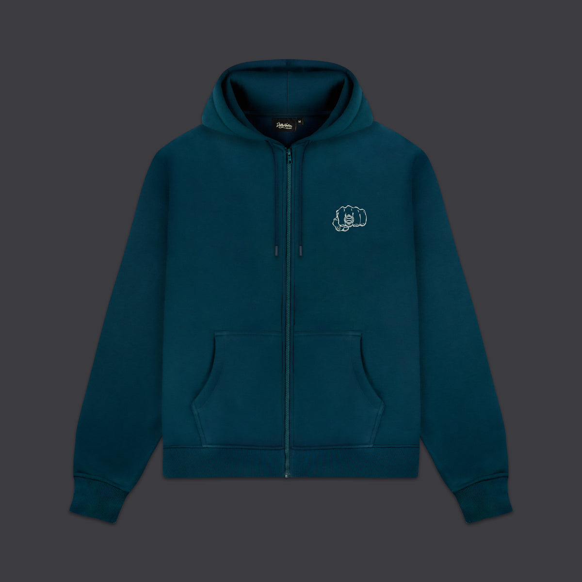Felpa Ring full zip con cappuccio petrolio