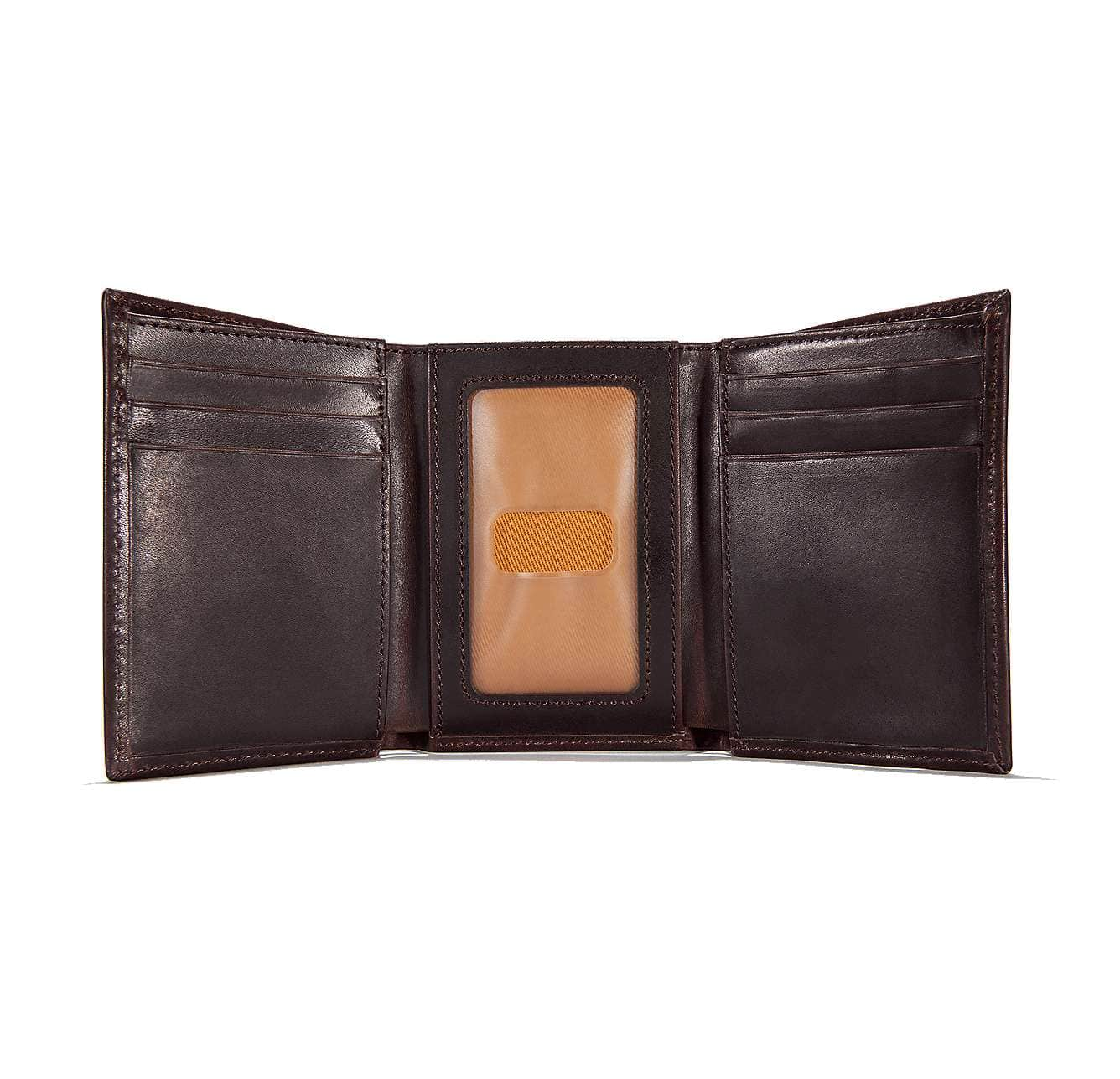 Portafoglio Trifold di pelle marrone