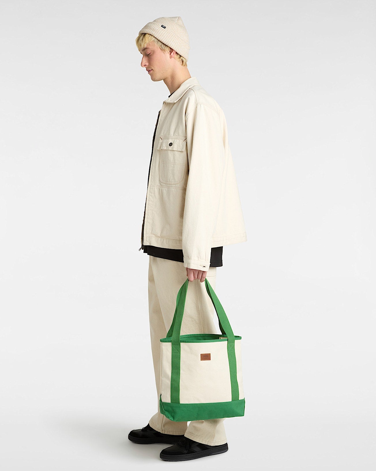 Borsa tote midi verde/bianco