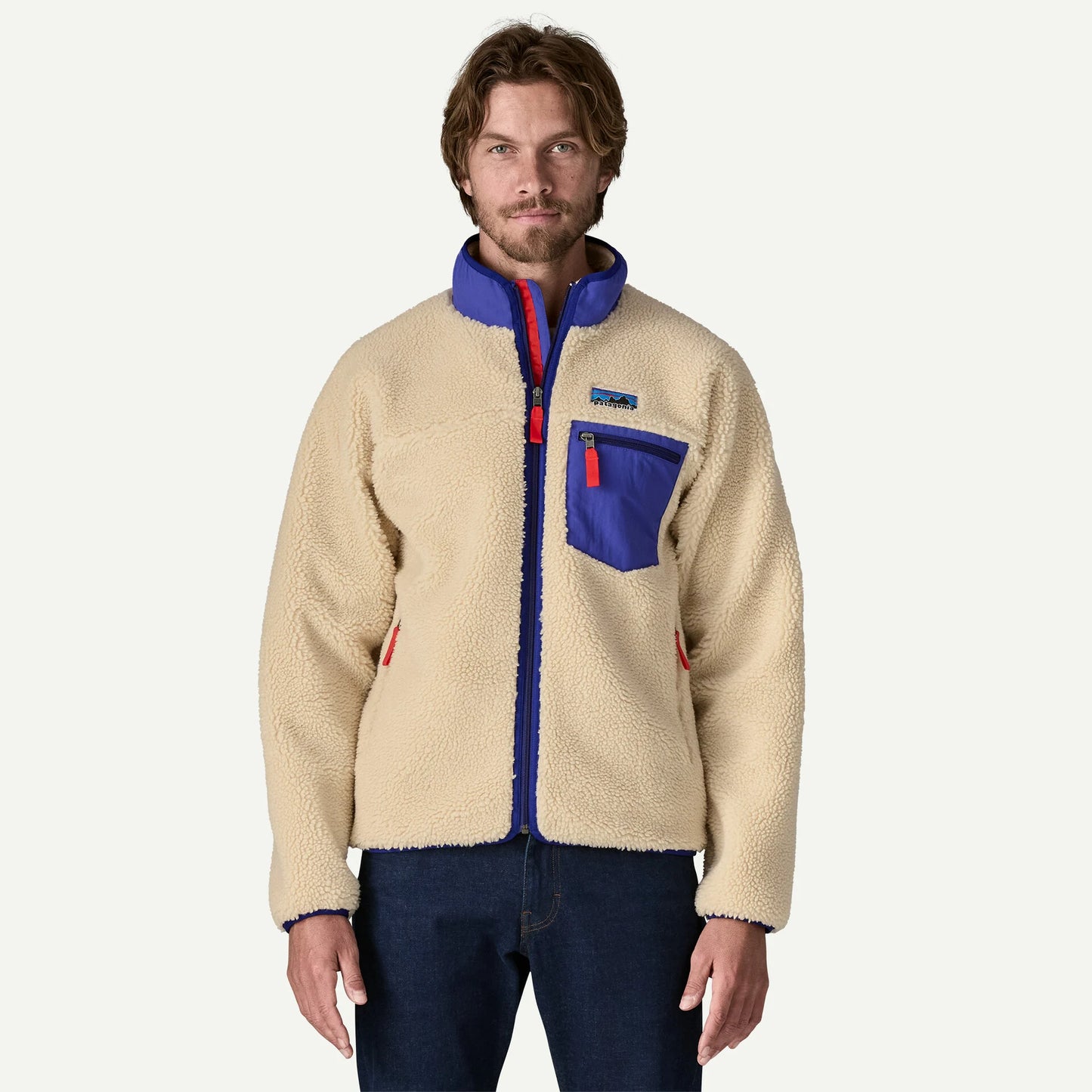 Giacca Classic retro full zip panna/blu