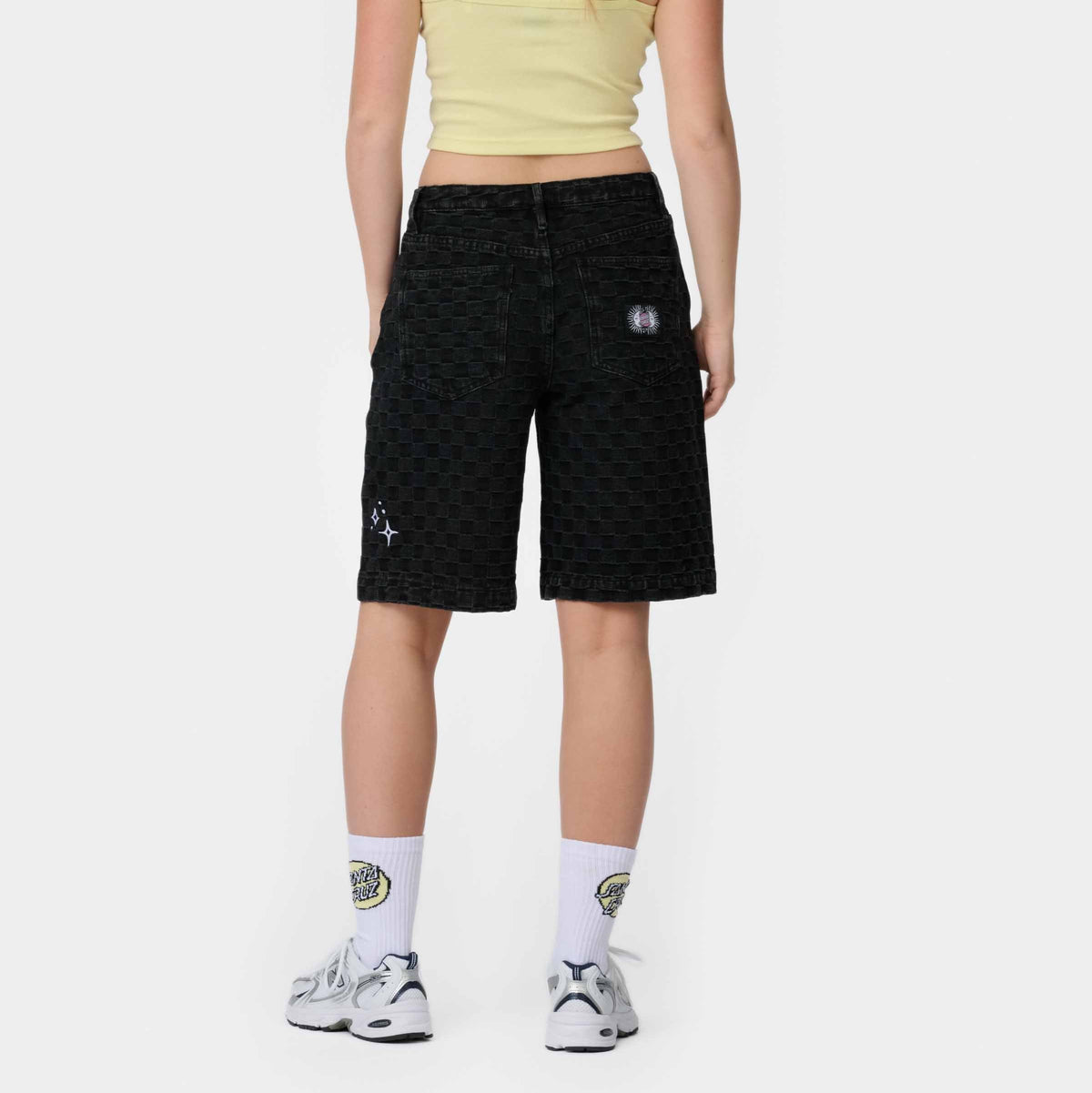 Pantaloncini Split sun a quadri in denim nero