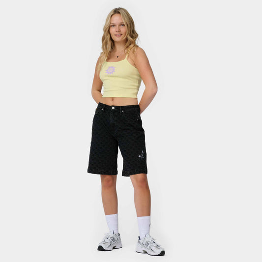 Pantaloncini Split sun a quadri in denim nero