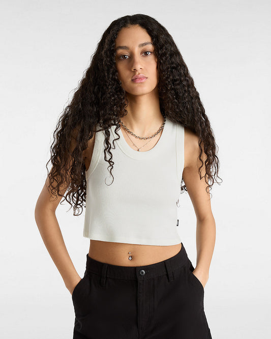 Canotta Drew a coste crop bianca