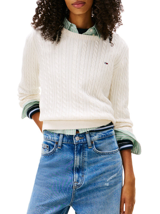 Pullover Tommy Jeans in maglia intrecciata bianco